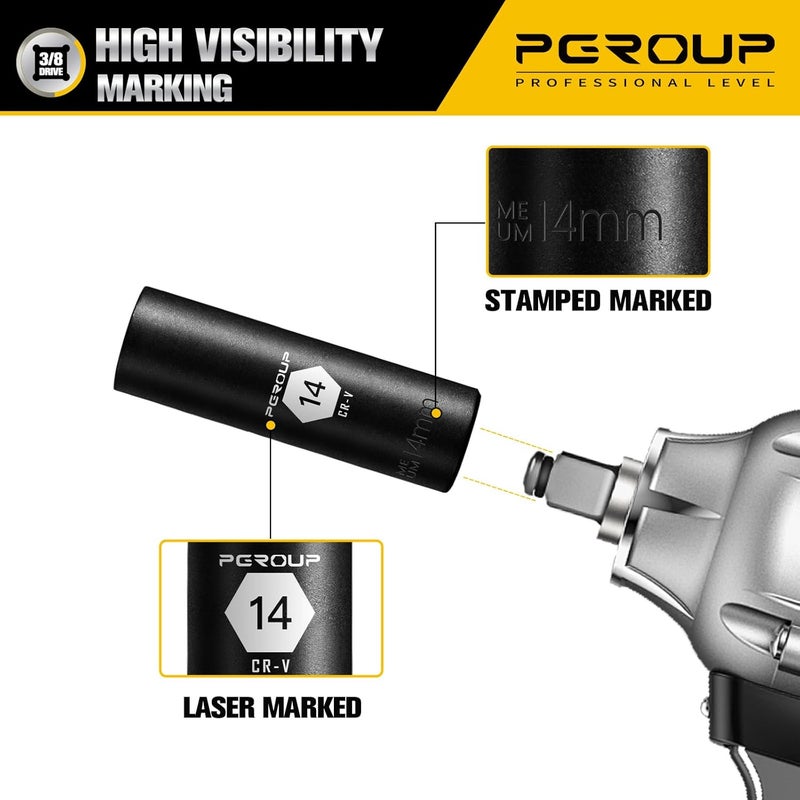 pgroup 3/8” Drive Deep Impact Socket, Metric(14mm socket), 6-Point, Cr-V Steel With Black Manganese Phosphate Coating - Image 5